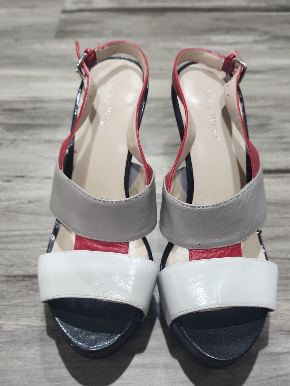 Nine West Women’s Colorblock Slingback Sandals in White, Gray & Red